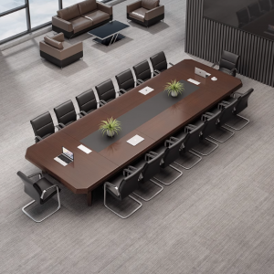 大型会议桌多人培训桌简约现代长桌实木皮商务洽谈桌椅组合开会桌